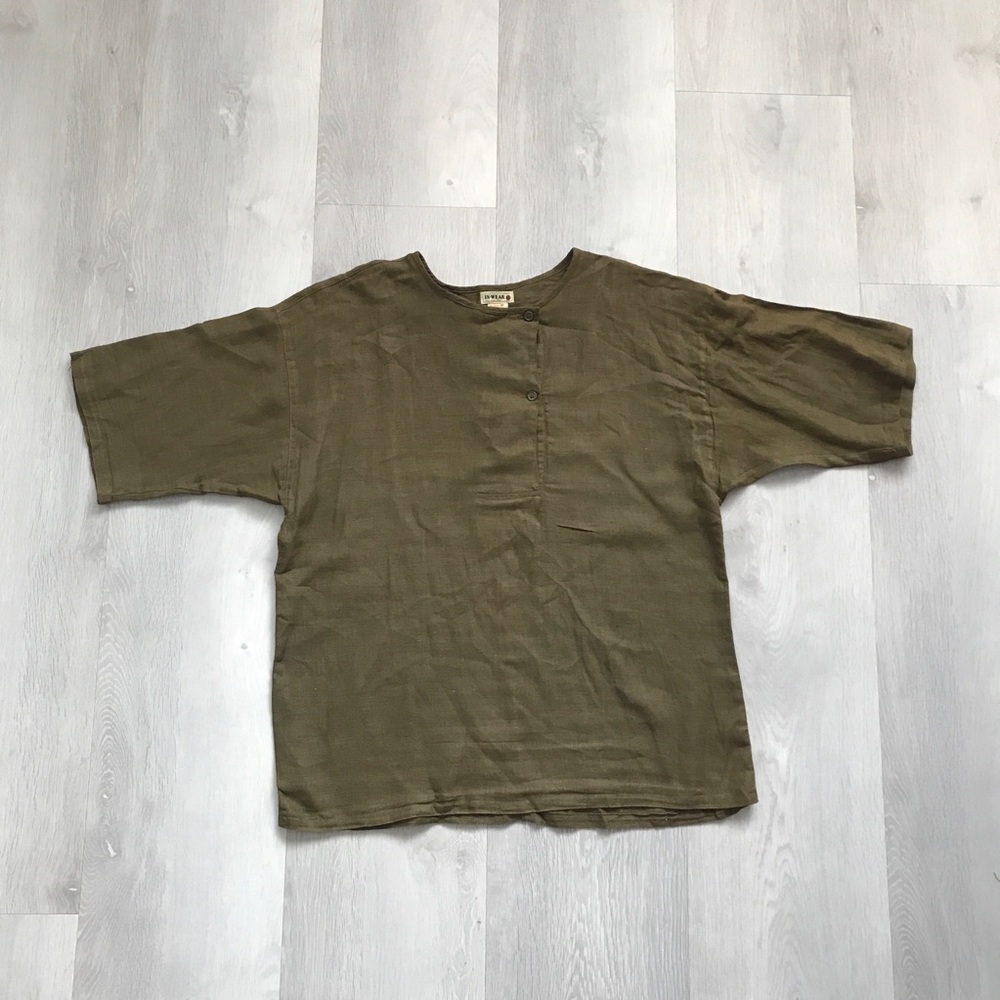 INWEAR LINEN GREEN SHORT SLEEVE HENLEY PULLOVER WOMENS MEDIUM